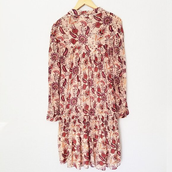 Ba&sh Yanis Mini Dress in Nude Red Paisley Smocked Drop Waist Floral L Sz 3 $320 - Picture 7 of 16